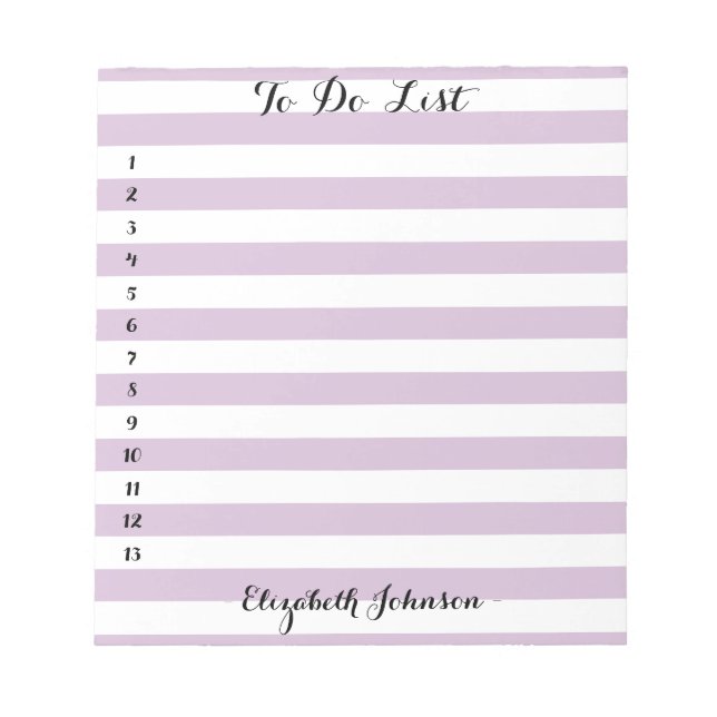 Modern Chic Trendy Purple Striped Home To Do List Notepad (Front)