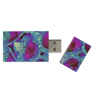 Modern Chic Turquoise Blue Flowers Nature  Wood Flash Drive