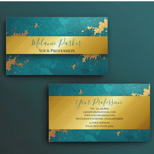 modern chic turquoise gold marble glitter business card (Creator Uploaded)