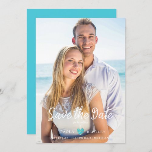 Modern Chic Turquoise Heart Photo Couple
