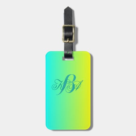 Modern Chic Turquoise Yellow Green Ombre Monograms Luggage Tag