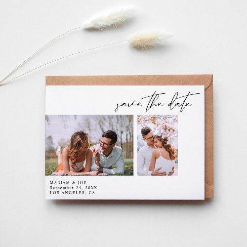 Modern Chic Two Photo Save the Date White Invitation