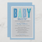 Modern Chic Type Blue Gray Boy Baby Shower Invitation (Front/Back)
