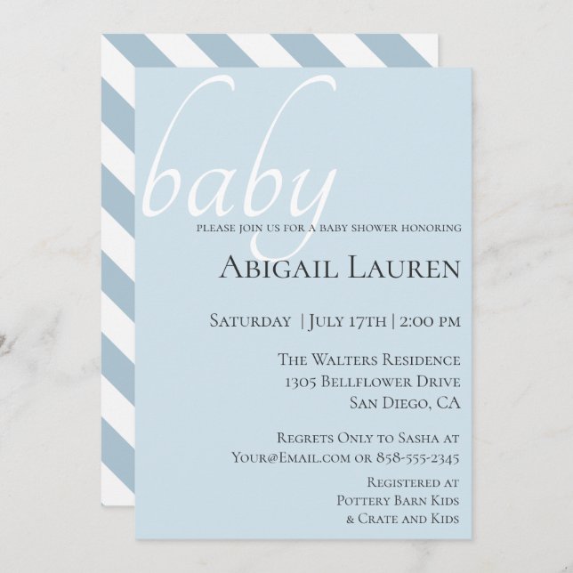 Modern Chic Typography Baby Shower Invitation (Front/Back)