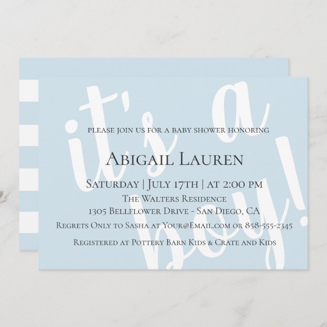 Modern Chic Typography Baby Shower Invitation (Front/Back)