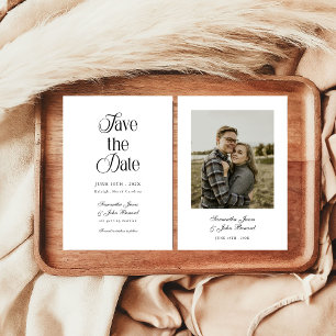 Modern Chic Typography Black and White Photo Save The Date