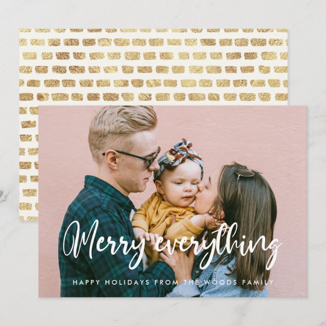 Modern Chic Typography Merry Everything Photo Holiday Card (Front/Back)