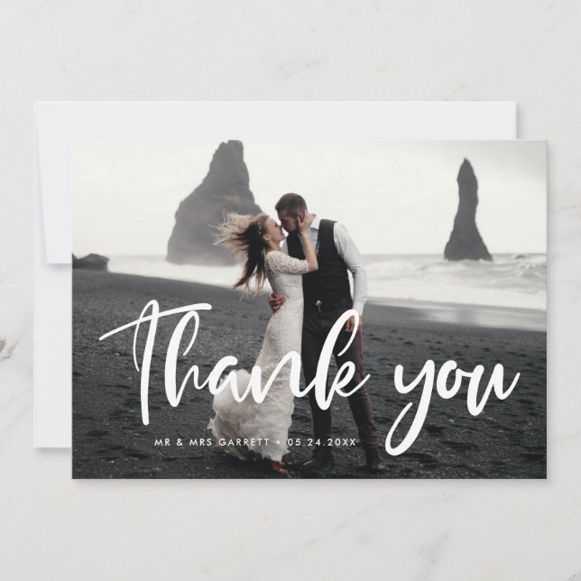 Modern chic typography wedding thank you card (Front)