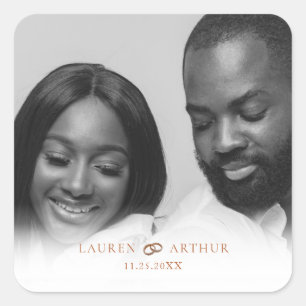 Modern Chic Ultra Minimal Gold Frame Photo Wedding Square Sticker