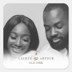 Modern Chic Ultra Minimal Gold Frame Photo Wedding Square Sticker