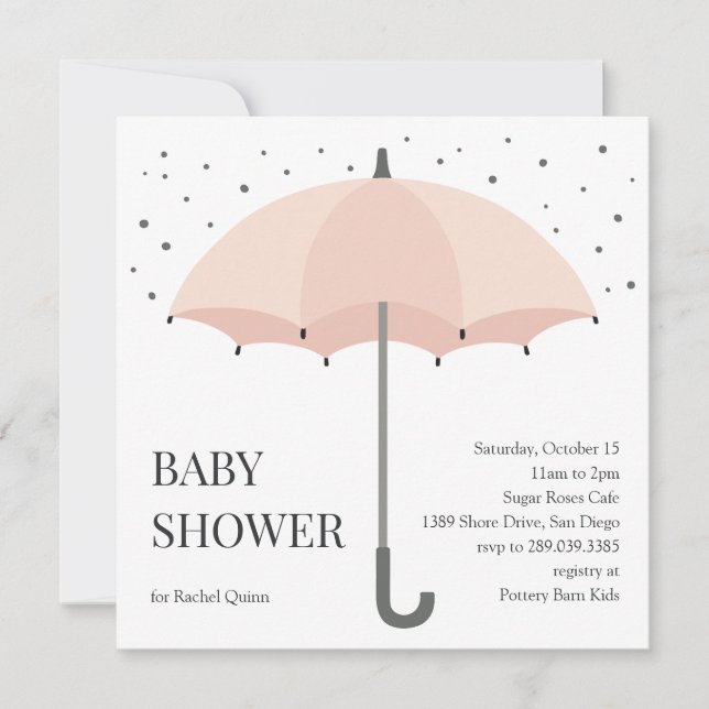 Modern chic umbrella drawing baby shower invitation (Front)