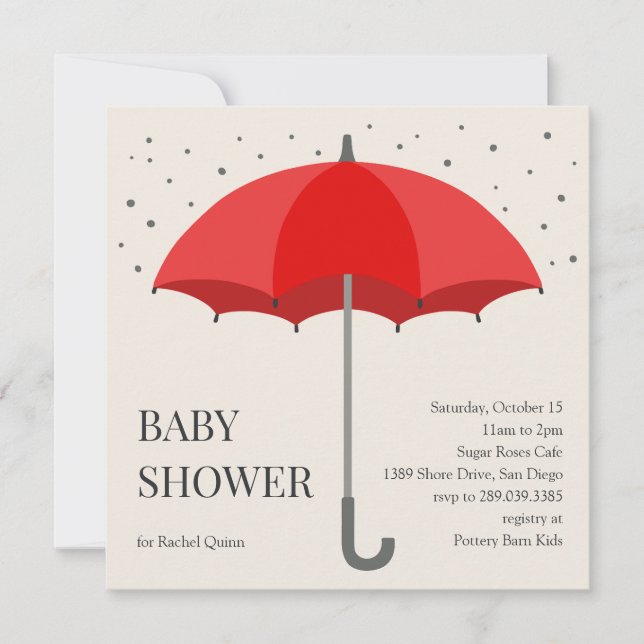Modern chic umbrella drawing baby shower invitation (Front)