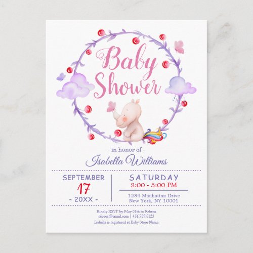Modern Chic Unicorn Watercolor Girl Baby Shower Invitation Postcard