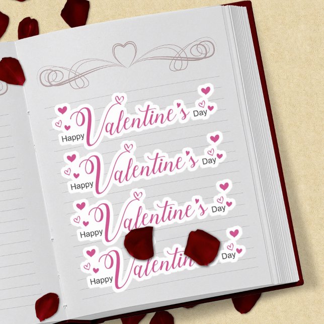 Modern Chic Valentines Day Pink Script Hearts Sticker (Creator Uploaded)