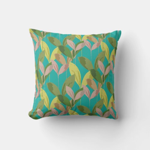Modern Chic Vibrant Tropical Exotic Leaves Pattern Outdoor Pillow