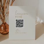 Modern Chic Vintage Gold QR Code Honeymoon Fund  Pedestal Sign<br><div class="desc">This modern chic vintage gold QR code honeymoon fund pedestal sign is perfect for a simple wedding or bridal shower. The neutral boho design features rustic unique and stylish bohemian typography in a minimal gold and ivory cream color.

Customize your QR code and personalize the sign with your names.</div>