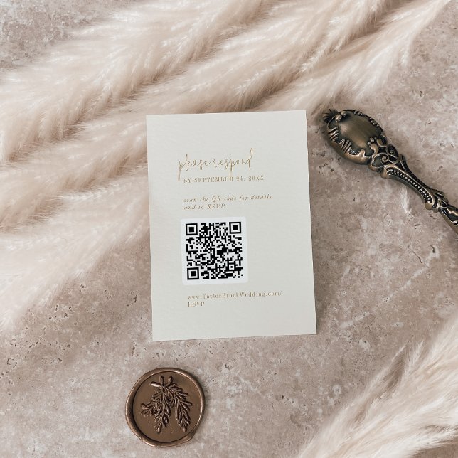 Modern Chic Vintage Gold QR Code RSVP Enclosure Card (Creator Uploaded)