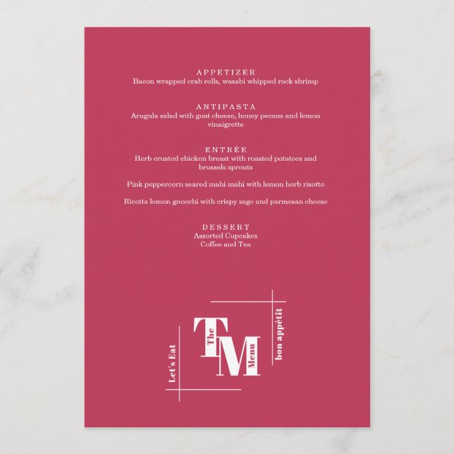 Modern Chic Viva Magenta Minimal Wedding Thank You Menu (Front)