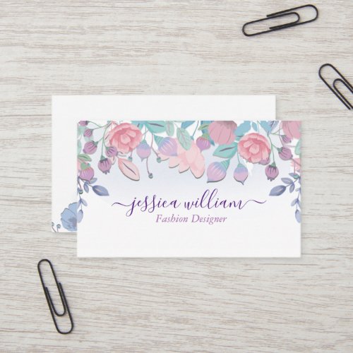 Modern Chic Watercolor Blue Hydrangeas Floral  Bus Business Card