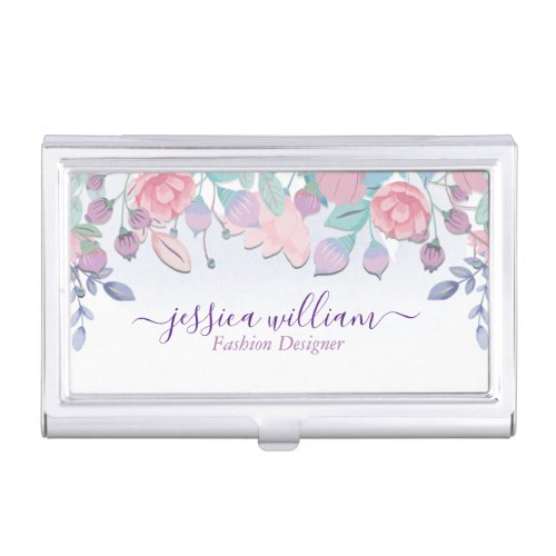 Modern Chic Watercolor Blue Hydrangeas Floral   Business Card Case