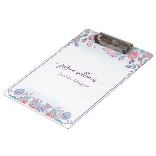 Modern Chic Watercolor Blue Hydrangeas Floral   Clipboard