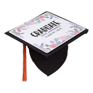 Modern Chic Watercolor Blue Hydrangeas Floral Graduation Cap Topper