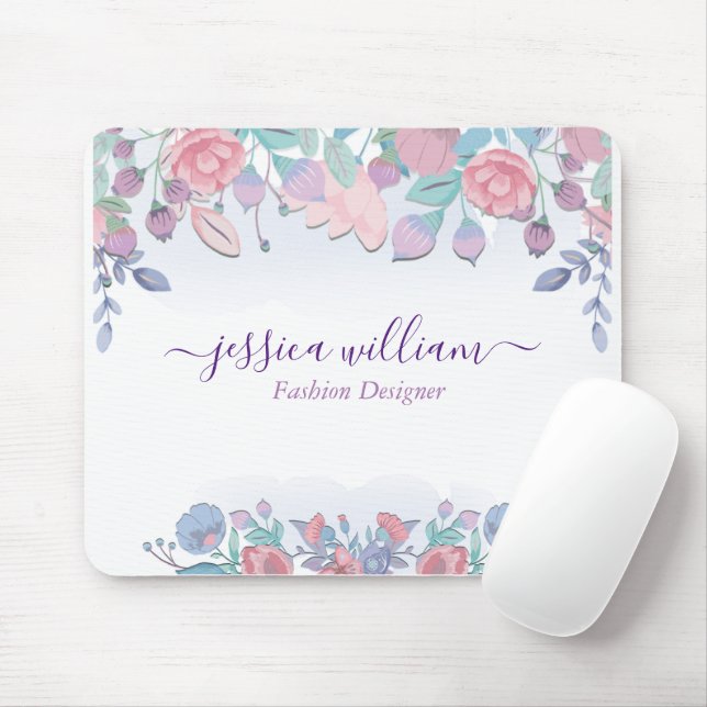Modern Chic Watercolor Blue Hydrangeas Floral Mouse Pad (With Mouse)