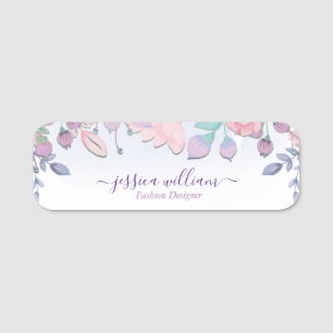 Modern Chic Watercolor Blue Hydrangeas Floral Name Tag