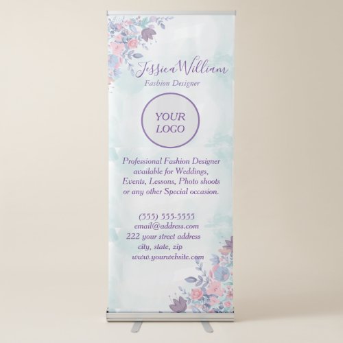 Modern Chic Watercolor Blue Hydrangeas Floral   Retractable Banner