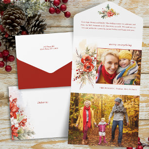 Modern Chic Watercolor Christmas Botanical Photo All In One Invitation