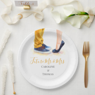 Modern Chic Watercolor Couple Engagement Party Paper Plates