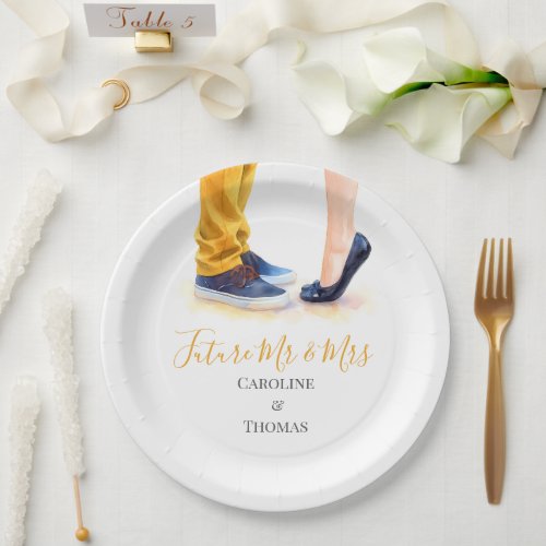 Modern Chic Watercolor Couple Engagement Party Paper Plates