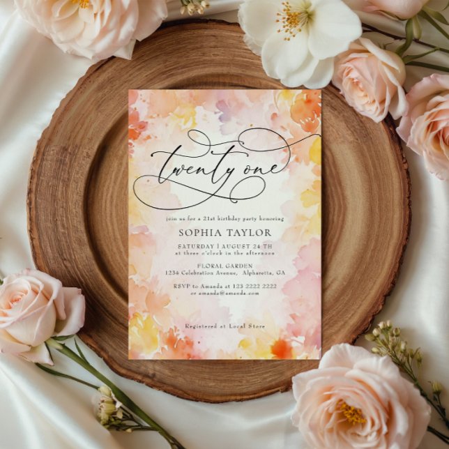 Modern Chic Watercolor Floral 21 st Birthday  Invitation (Creator Uploaded)