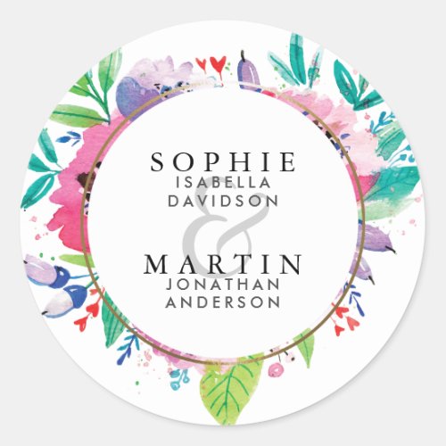 Modern Chic Watercolor Floral Bouquet Wedding Classic Round Sticker - Create your own "Modern Chic Watercolor Floral Bouquet Wedding" design by Eugene_Designs.