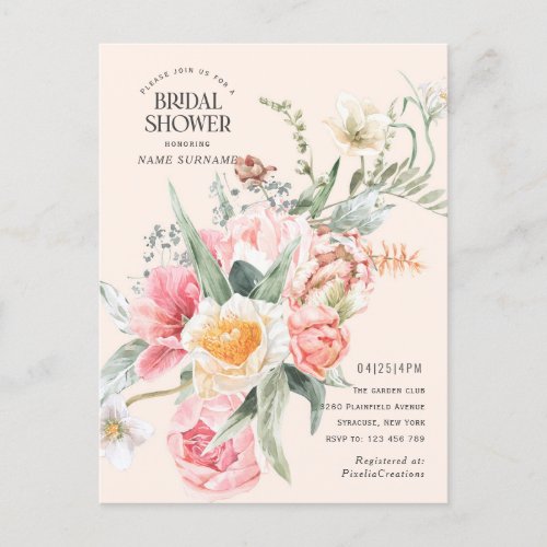Modern chic watercolor floral garden stylish  invi invitation postcard