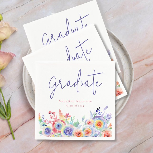 Modern Chic Watercolor Floral Graduation Napkins (Creator Uploaded)