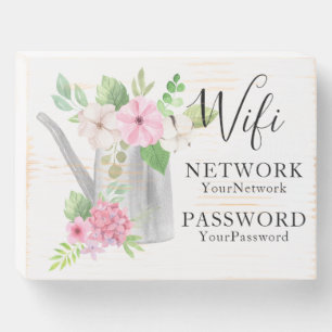 Modern Chic Watercolor Floral Wifi Password Wooden Box Sign