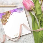 Modern, chic watercolor gold pink purple splatter notepad<br><div class="desc">Faux gold handwritten typography and rich, gold, purple, pink, and turquoise watercolor ink swirls and splatters overlay a white background on this chic, elegant, modern custom name notepad. Makes a fun and stylish statement every time you jot down a note during your workday. Makes a thoughtful, customized gift for a...</div>