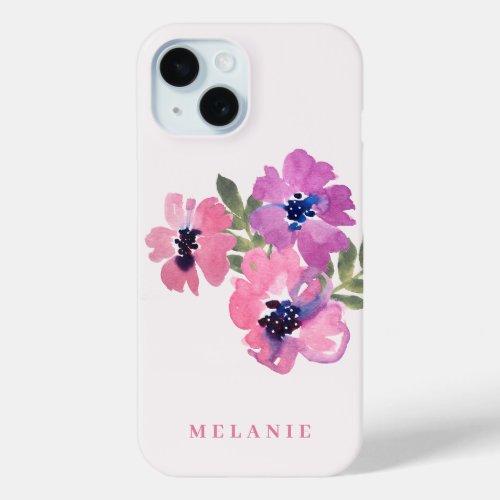 Modern Chic Watercolor Pink Floral iPhone 15 Case