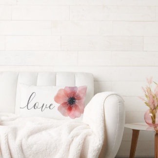 Modern Chic Watercolor Poppy Love Wedding Lumbar Pillow