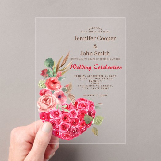 Modern Chic Watercolor Rose Heart Floral Wedding