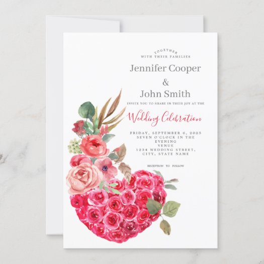 Modern Chic Watercolor Rose Heart Floral Wedding  