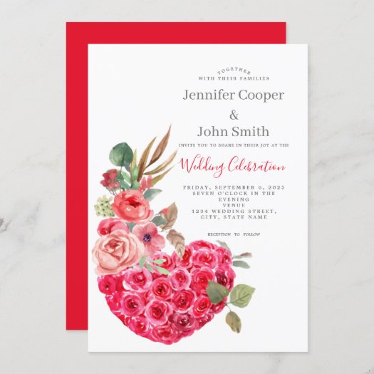 Modern Chic Watercolor Rose Heart Floral Wedding 