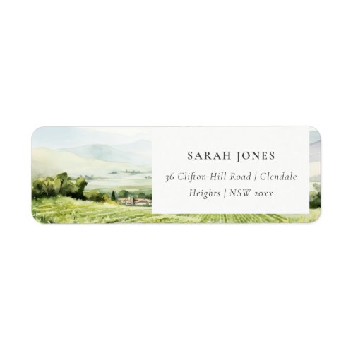 Modern Chic Watercolor Vineyard Landscape Address Label