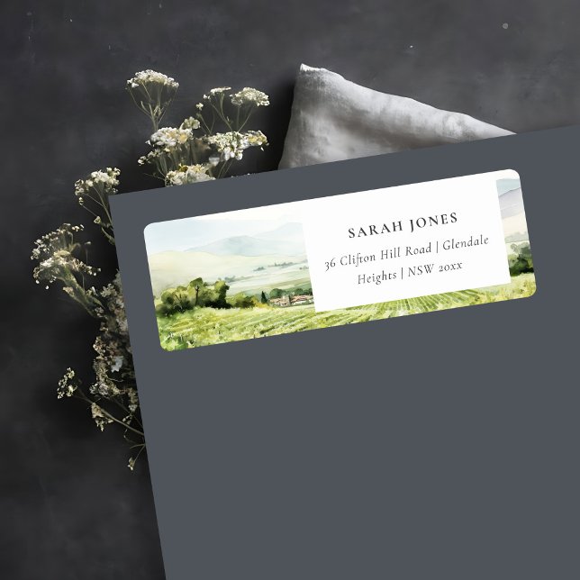 Modern Chic Watercolor Vineyard Landscape Address Label (Creator Uploaded)