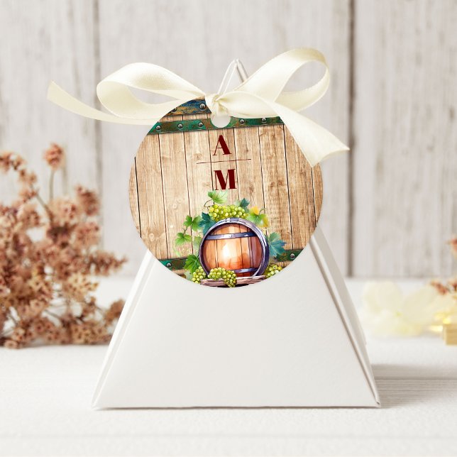 Modern Chic Watercolor Vineyard Landscape Wedding  Classic Round Sticker (Creator Uploaded)