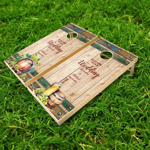 Modern Chic Watercolor Vineyard Landscape Wedding  Cornhole Set