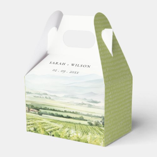 Modern Chic Watercolor Vineyard Landscape Wedding Favor Boxes