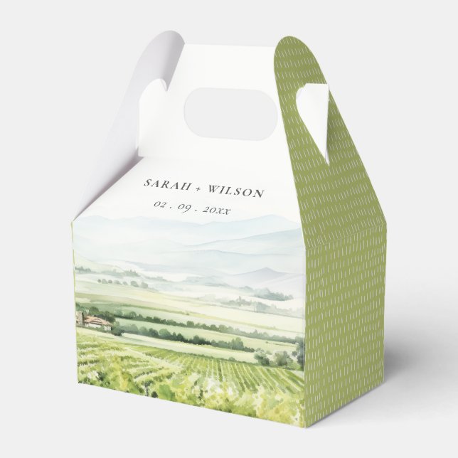 Modern Chic Watercolor Vineyard Landscape Wedding Favor Boxes (Front Side)