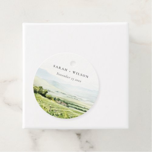 Modern Chic Watercolor Vineyard Landscape Wedding Favor Tags